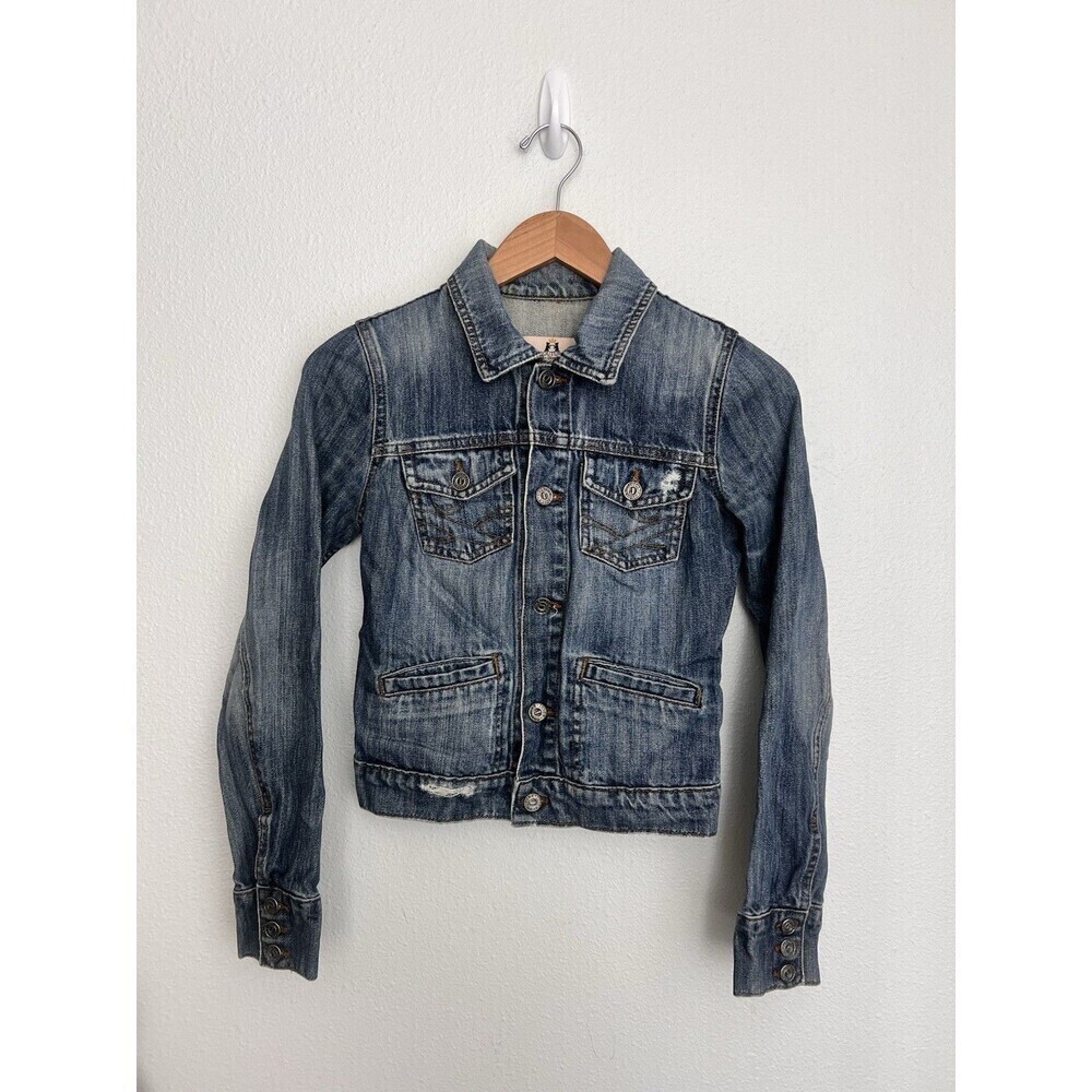 VTG Y2K Juicy Couture Jeans Distressed Denim Jacket XXS Cropped Made in USA